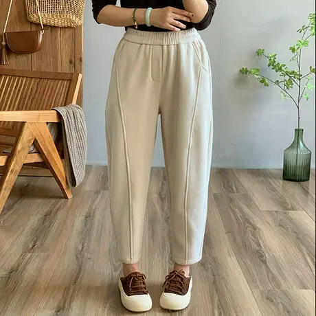 dza 高腰显瘦宽松阔腿加绒哈伦裤子女秋冬外穿休闲直筒裤加厚卫裤图片