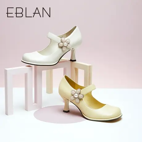 伊伴春季女鞋甜美中跟气质玛丽珍皮鞋女复古优雅高跟鞋时装单鞋女图片