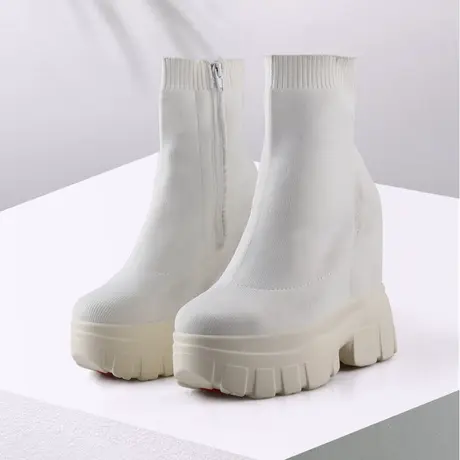 小个子13cm内增高马丁靴超高跟弹力瘦瘦靴春秋单靴休闲高帮袜子鞋商品大图