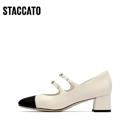 [定制小码32/大码42胖瘦脚]思加图香风奶油女单鞋EQE01CQ3A商品大图