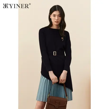 YINER音儿女装2021秋季新款时尚洋气不规则毛针织衫商品大图