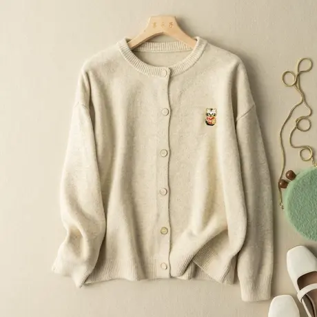 刺绣针织开衫女春秋外搭日系毛衣外套女宽松文艺复古2022春季新款商品大图