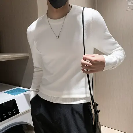 2023痞帅日常毛衣男纯色修身打底衫秋冬季潮流韩版简约休闲针织衫商品大图