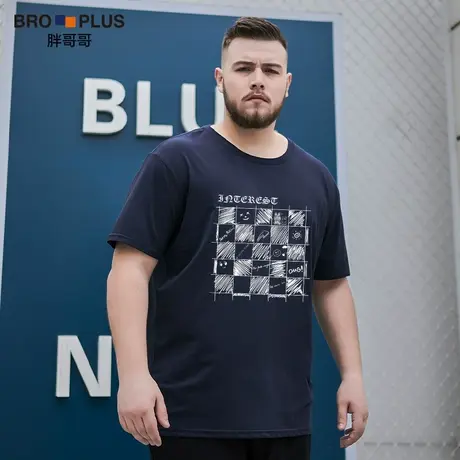 胖哥哥棋盘格纯棉大码短袖T恤男青春潮流宽松运动时尚男士短袖夏图片