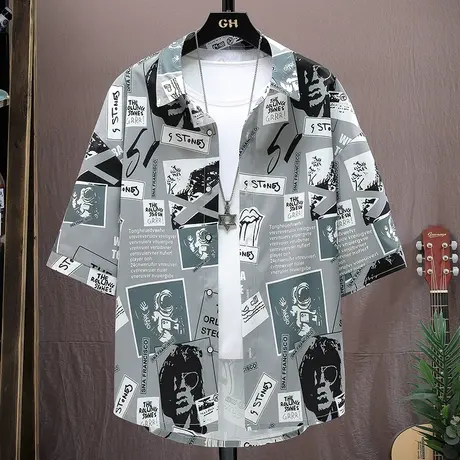 短袖衬衫男夏季冰感凉感翻领上衣服帅气设计感高级潮流衬衣外套男商品大图