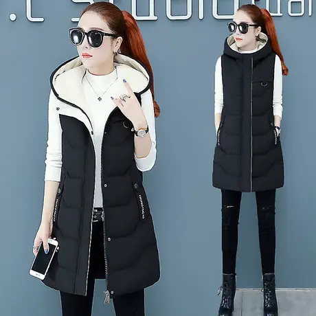 2023秋冬新款羽绒棉马甲女中长款保暖背心连帽坎肩修身棉服马夹潮图片