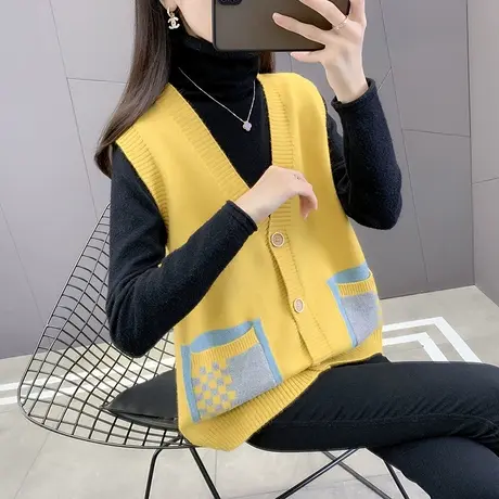 针织开衫马甲女外穿2023年春秋新款韩版慵懒风毛衣女士背心外搭衫商品大图