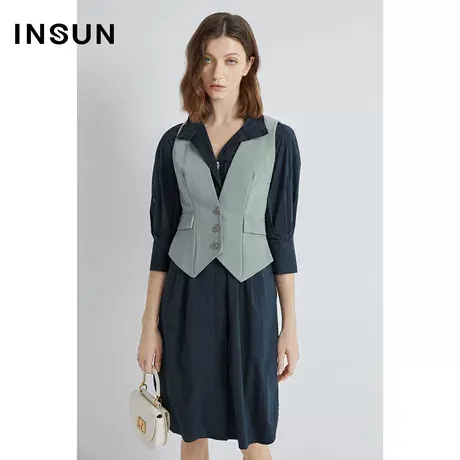 INSUN恩裳冬季羊毛v领无袖马甲西装外套图片