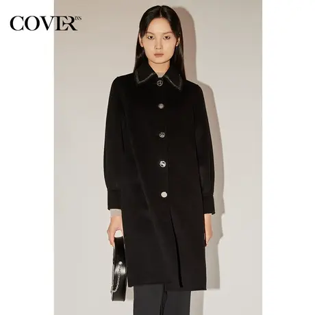 COVER冬季镶钻翻领宽松羊毛毛呢外套商品大图