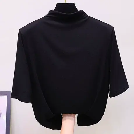 半高领打底衫女2023夏天高领上衣莫代尔t恤五分袖洋气内搭薄款商品大图