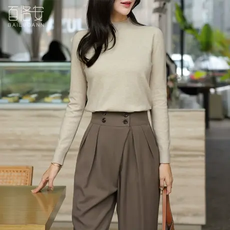 百洛安百搭半高领打底针织衫女秋冬无缝一体成型弹力保暖套头毛衣图片