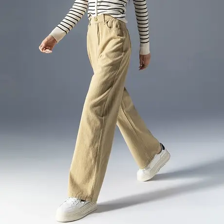 高腰阔腿牛仔裤女2023新款春秋卡其色裤子显瘦女裤秋季长裤直筒裤商品大图