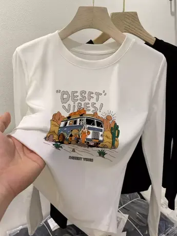 早春秋季2023新款女装白色仿棉长袖t恤女冬季加绒内搭打底衫上衣图片