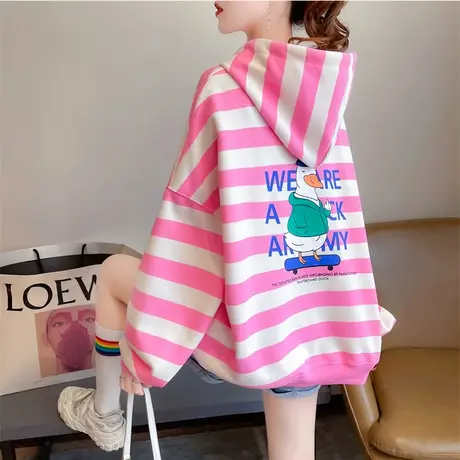 小个子卫衣女春秋季韩版宽松设计感小众薄款带帽百搭可爱条纹外套图片