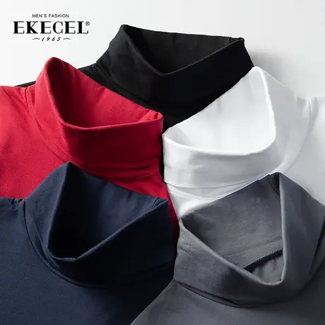 高领打底衫男士t恤长袖纯棉薄款潮流加绒加厚保暖上衣内搭春秋款商品大图