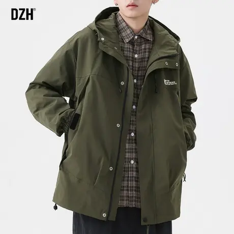 男士军绿色机能冲锋衣男外套春秋潮高级感防风夹克宽松工装登山服商品大图