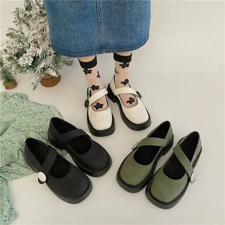 单鞋女设计感小众2024春秋新款日系百搭方头气质复古风英伦小皮鞋图片