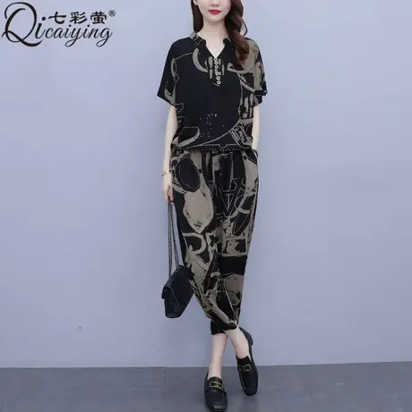 大码棉绸睡衣女夏季2021年新款洋气短袖棉麻两件套装家居服200斤图片