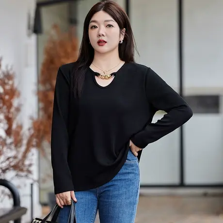 显瘦大码胖MM毛衣女新款冬装设计感套头长袖黑色针织打底上衣宽松图片