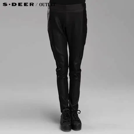 【新品】sdeer圣迪奥专柜正品女装春装拼皮拼接光感长裤4380881商品大图
