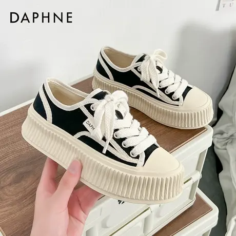 达芙妮厚底饼干鞋女2022新款平底百搭小白鞋女春秋帆布鞋增高女鞋商品大图
