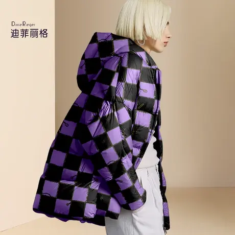 迪菲丽格欧货大牌中长款羽绒服女2023新款冬季紫色宽松连帽面包服图片