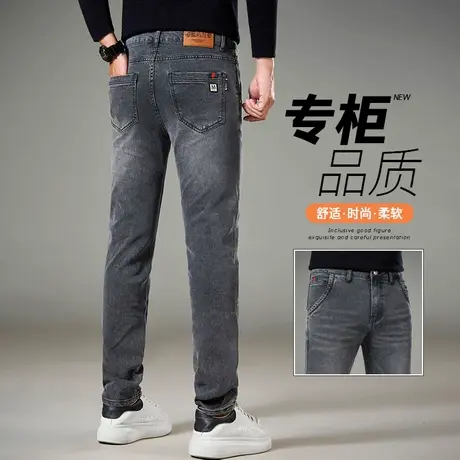 秋冬季男装美式潮牌复古男裤子春秋款新塘水洗修身直筒休闲牛仔裤图片