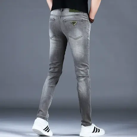 秋冬款弹力灰色牛仔裤男款小脚修身裤子潮流男士加绒长裤2023新款商品大图