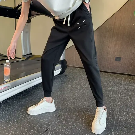 2023夏季男士休闲裤小脚裤裤子修身潮流重磅刺绣运动卫裤束腿裤商品大图