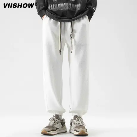VIISHOW华夫格束脚卫裤秋冬季男士大码oversize垂感加厚运动长裤图片