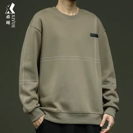 希越重磅辑明线卫衣男冬季420g奥粒绒套头衫宽松大码男士内搭上衣商品大图