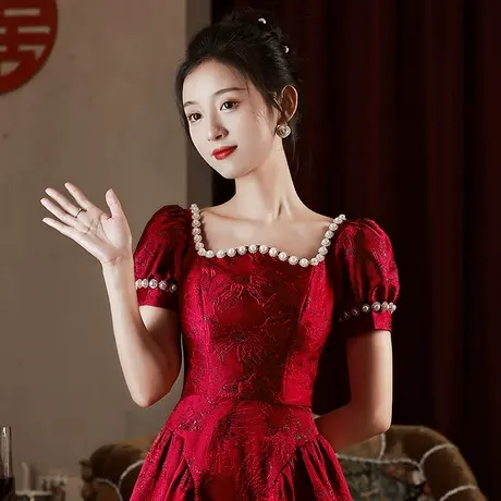 小个子敬酒服女夏季新娘礼服2023新款高级感法式订婚红色连衣裙商品大图