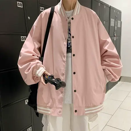 夹克男秋冬季2023潮流宽松棒球服外套韩版港风纯色百搭休闲上衣服图片