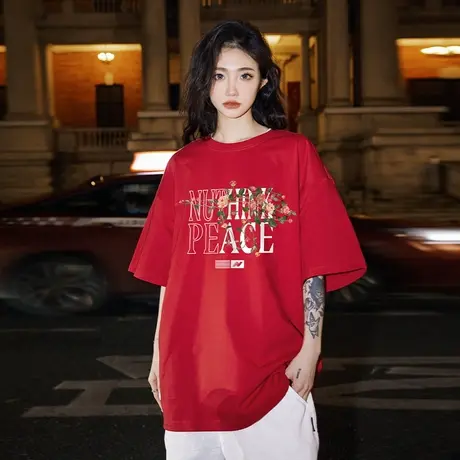 Nuthink国潮花卉短袖T恤男美式潮牌潮流春季情侣加肥加大半袖上衣商品大图