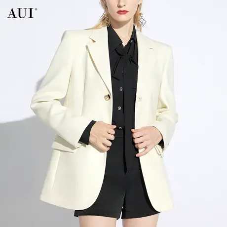 AUI杏色职业修身西装外套女2024春秋新款御姐气质高级感收腰西服商品大图