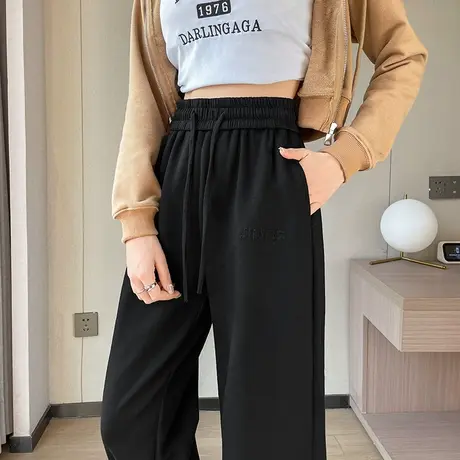 黑色运动裤女春秋新款高腰宽松束脚卫裤小个子显瘦休闲哈伦萝卜裤商品大图