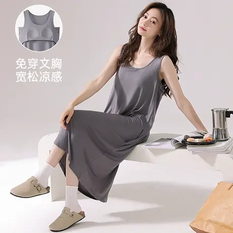 带胸垫睡裙女夏冰丝凉感吊带背心睡衣孕妇可外穿莫代尔家居服抗菌商品大图