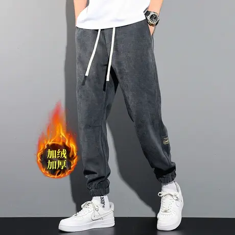 秋冬雪尼尔卫裤男2023爆款重磅休闲裤男潮牌宽松束脚加绒运动裤男商品大图