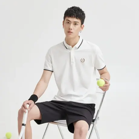 英伦学院风金线麦穗刺绣短袖T恤男装夏季新款气质简约男士POLO衫商品大图