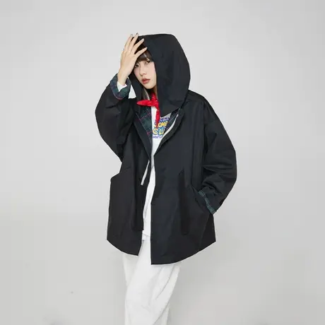 复古国风潮牌纯色连帽外套女春季2024年新款爆款运动夹克宽松上衣图片