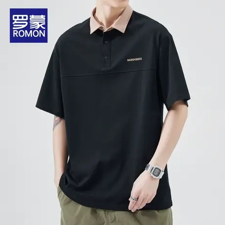 罗蒙美式工装Polo衫短袖男2023新款翻领百搭休闲夏季五分袖t恤薄商品大图