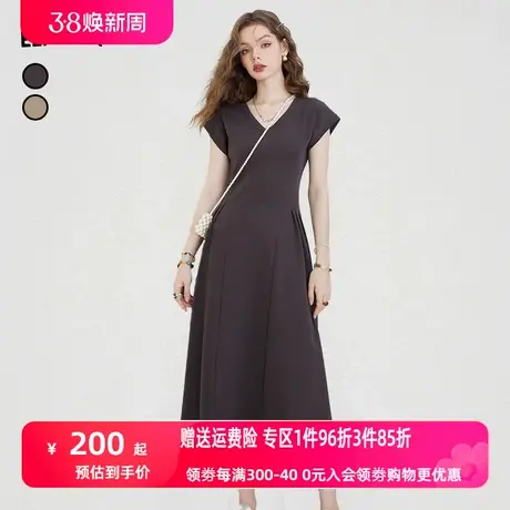 妖精的口袋v领新中式连衣裙女2023夏新款收腰显瘦设计感气质长裙商品大图