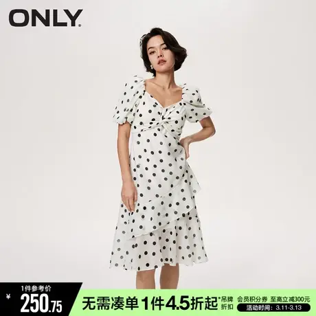 ONLY秋季气质休闲V领中长款泡泡袖连衣裙女|123207156图片