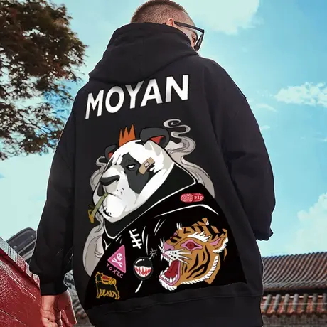 欧美熊猫宽松卫衣男国潮oversize加肥加大码冬季潮流潮牌连帽胖子商品大图