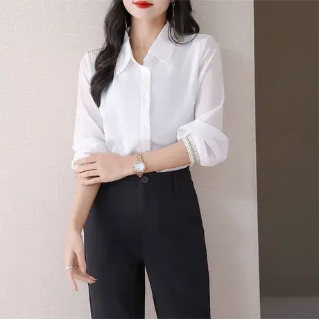 伊自尚大码女装时尚简约衬衫2023年秋季新款上衣白色宽松显瘦衬衫图片