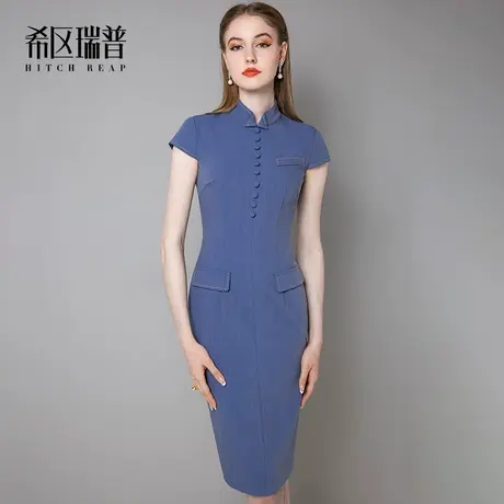 希区瑞普高端名媛连衣裙2023新款夏季改良旗袍包肩袖气质修身裙子图片