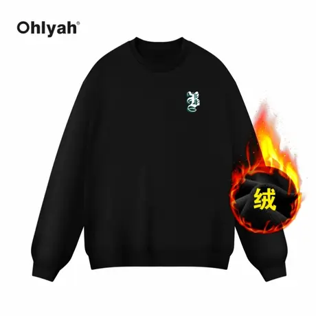 Ohlyah字母印花卫衣女2023秋冬季新款圆领加绒加厚宽松长袖套头衫商品大图