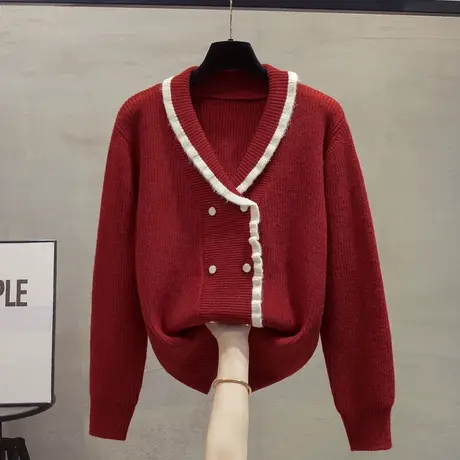 v领针织开衫女2023秋装新款宽松外穿上衣慵懒风外搭厚毛衣外套潮图片