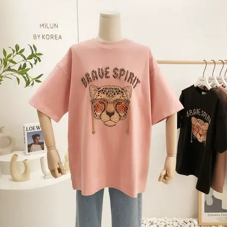 2022早春新款韩国东大门水钻链坠老虎磨毛加厚T恤欧货新年上衣潮图片