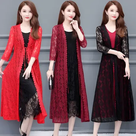 夏季蕾丝镂空防晒衣开衫收腰显瘦很仙的配裙子外搭七分袖薄款披肩图片